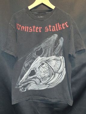 Monster Stalker Graphic Tee - Black with Red Text SIZE LARGE